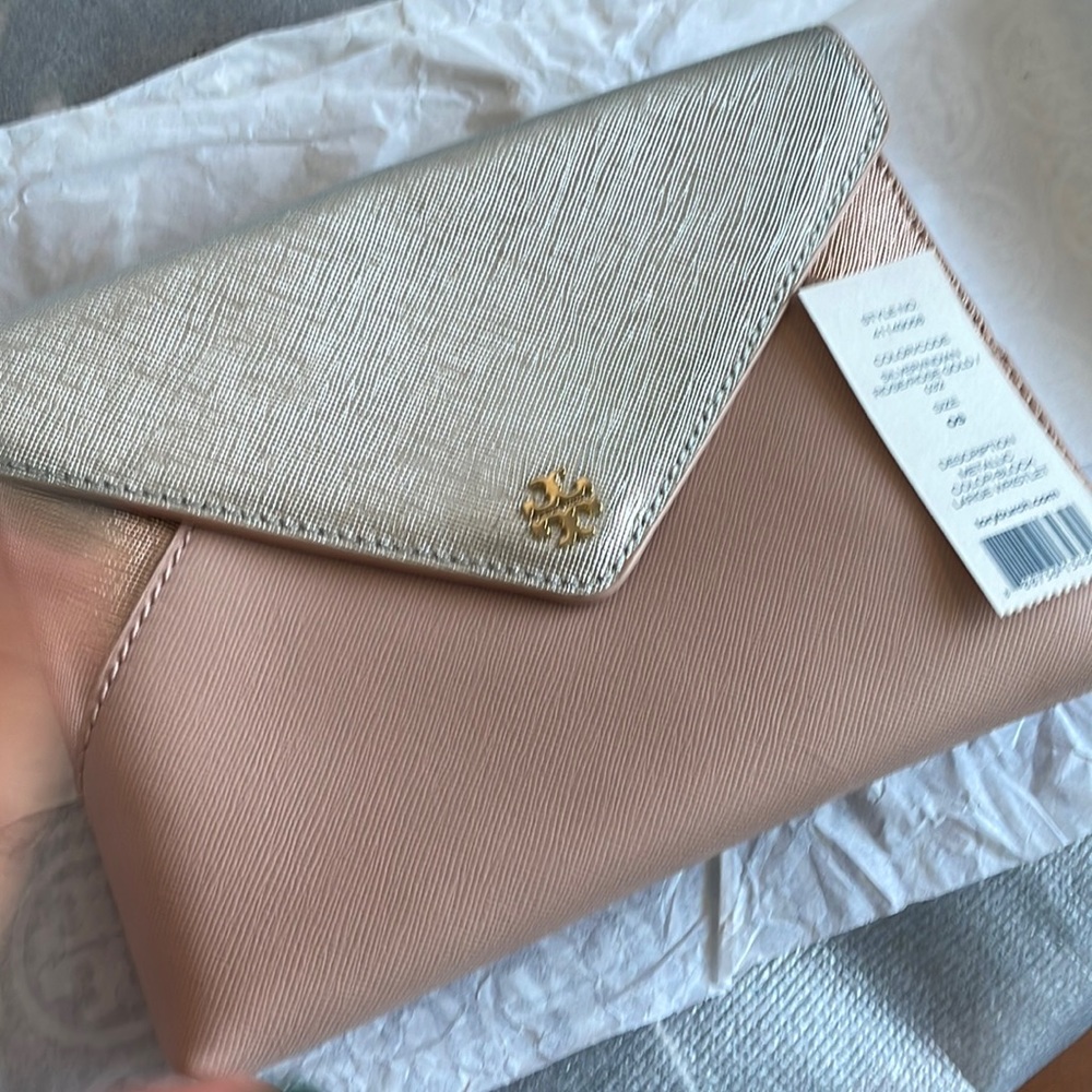 NWT Tory Burch Metallic Color Block Large Wristley Clutch